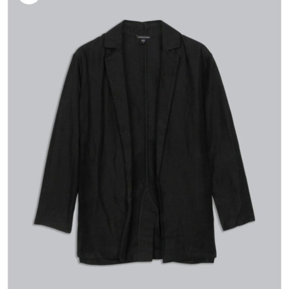 Eileen Fisher Tencel Organic Linen Slub Coat Black Open Front Women’s S/P